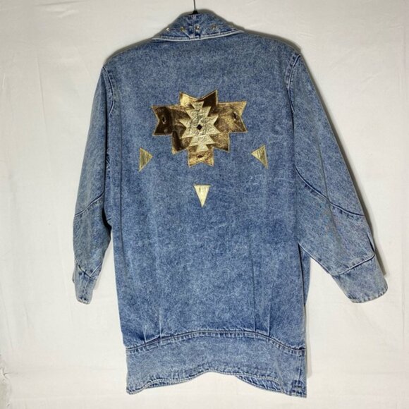 Vintage 90s Marshall Rousso Acid Wash Denim Jacket W Gold Western Accents S - Picture 12 of 16